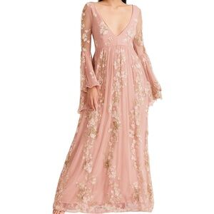 Loveshackfancy Brixton Floral Appliqué Bell Sleeve Maxi Gown NWT